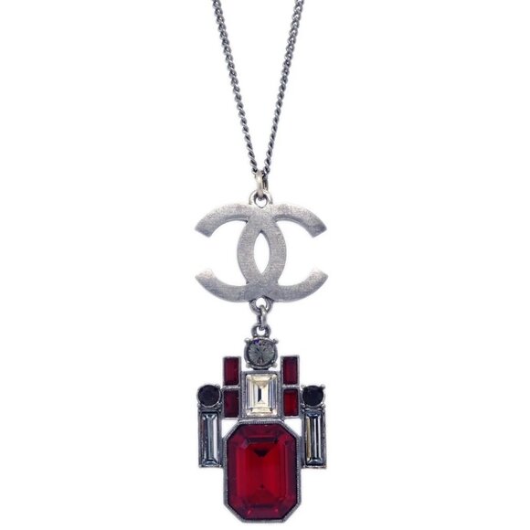 Chanel Necklace Pendant Rhinestone Silver 05P - Picture 1 of 4